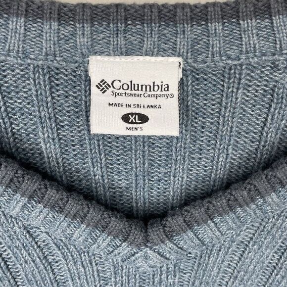 COLUMBIA Sweater Mens XL Blue Ribbed V-Neck Pullover 100% Cotton - Picture 7 of 8